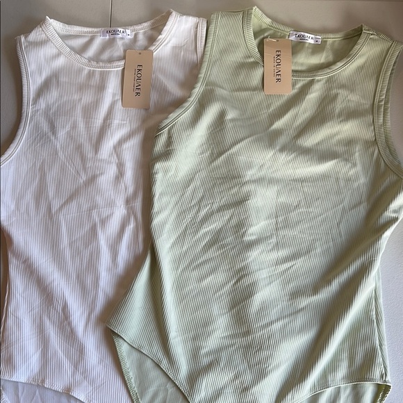 Bodysuits - Cream and Light Green - Picture 1 of 4